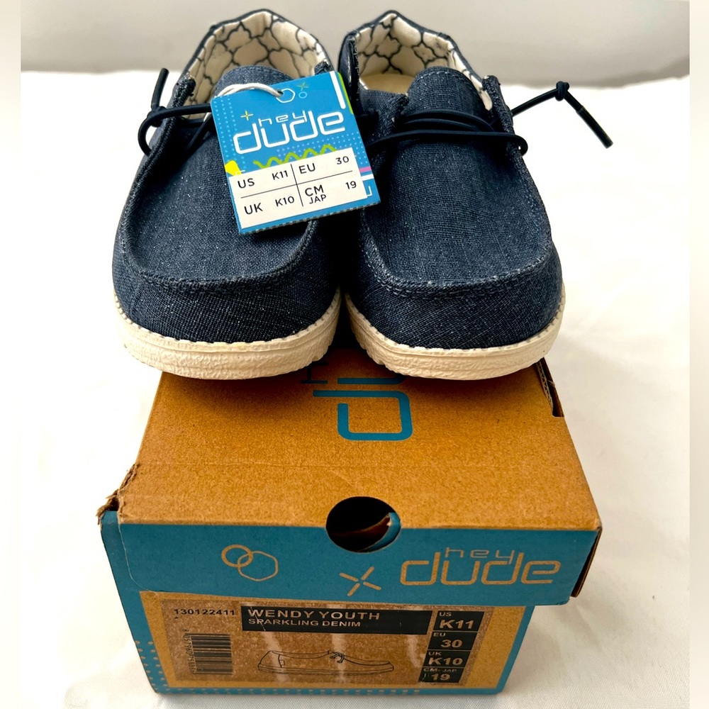 Hey Dude Wendy Girls Comfort Sparkle Denim Blue Slip On Shoes Size Kids 11